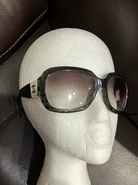 CHANEL Black/White Crystal Square Eyeglasses Frames 5146